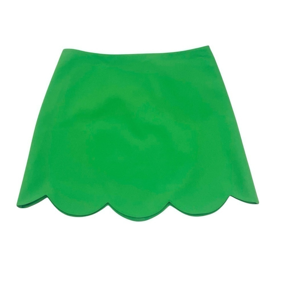 Tara Jarmon Joliette Woven Crepe Scallop Hem A-Line Mini Skirt Vert Green NWT - Picture 5 of 8